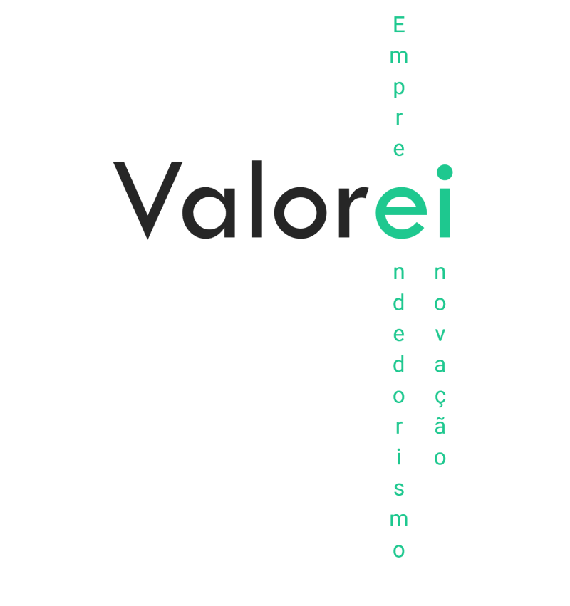 Logo da Valorei com palavras cruzadas : Empreendimento e inovação