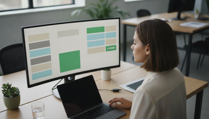 Recrutadora acompanha no monitor colunas de cartões coloridos, como um quadro kanban de candidatos por etapa